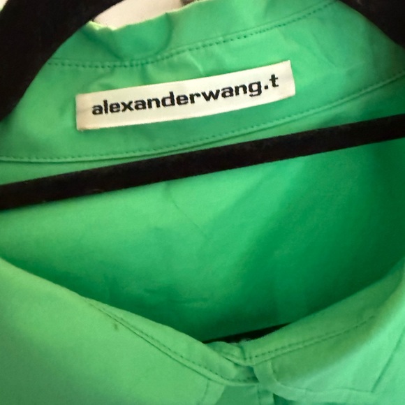 T by Alexander Wang Boyfriend Button Up Shirt Bright Green Poplin Oversized - Picture 5 of 11